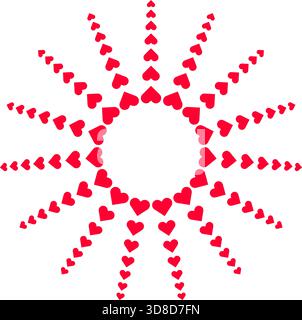 Coeurs rouges vibrants disposés dans un bel élément de conception de motif de cadre circulaire Sunburst ou Starburst pour mariage Saint-valentin thème d'amour romantique Illustration de Vecteur