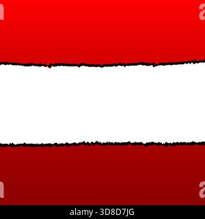 Papier déchiré blanc avec bordure noire déchirée de grunge de détresse sur illustration vectorielle de fond rouge dégradé abstrait Illustration de Vecteur