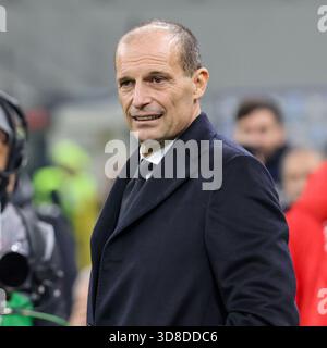 Milan, Italie. 29 novembre 2025. Massimiliano Allegri, entraîneur principal de l'AC Milan, lors du match de football Serie A entre Milan et Lazio au stade Giuseppe Meazza de Milan, Italie du Nord novembre 29 2025 Sport - Football. (Photo par Antonio Saia) crédit : Christian Santi/Alamy Live News Banque D'Images