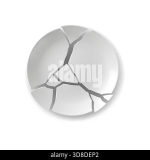 Plaque blanche avec des fissures dans un style abstrait sur un fond blanc Uni. Le design représente la fragilité et l'imperfection dans l'esthétique minimaliste. Illustration de Vecteur