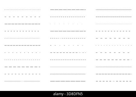 Lignes pointillées et pointillées définies. Séparateur de contour droit, bordure. Collection de traits simples horizontaux. Séparez et divisez le paquet d'éléments pour la bannière, le livret, le prospectus, l'affiche, la brochure,. Illustration vectorielle Illustration de Vecteur