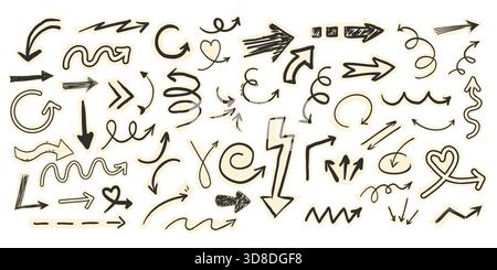 Ensemble de scrapbook avec découpe de flèche de papier déchiré gribouillage griffonnage éléments. Y2K Swirl, haut et bas, collection de flèches droite et gauche. Illustration vectorielle Illustration de Vecteur