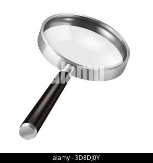 Illustration détaillée d'une loupe avec une poignée noire et un rebord métallique, couramment utilisée pour agrandir et observer de près de petits objets. Illustration de Vecteur