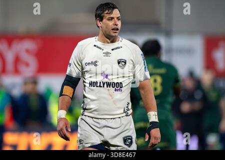 Galway, République d'Irlande. 29 novembre 2025. Francois Venter des Sharks lors du match United Rugby Championship Round 6 entre Connacht Rugby et Hollywoodbets Sharks au stade Dexcom de Galway, Irlande, le 29 novembre 2025 (photo Andrew SURMA/Sipa USA). Crédit : Sipa USA/Alamy Live News Banque D'Images