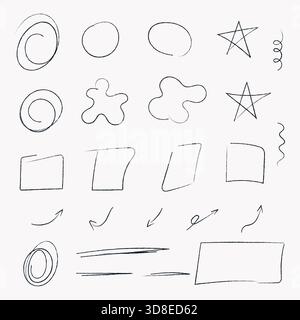 Formes dessinées à la main, flèches et griffonnages isolés sur fond blanc. Illustration vectorielle Illustration de Vecteur