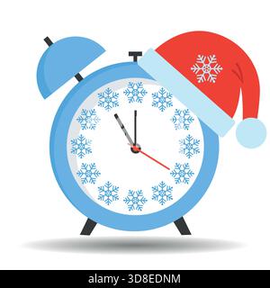 Réveil avec chapeau de Père Noël. Illustration vectorielle de conception plate. Illustration de Vecteur