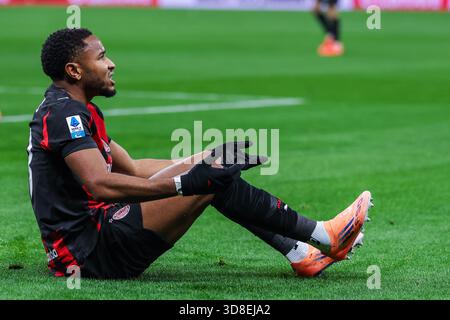 Christopher Alan Nkunku de l'AC Milan réagit lors de la Serie A match de football 2025/26 entre l'AC Milan et le SS Lazio au stade San Siro de Milan Banque D'Images