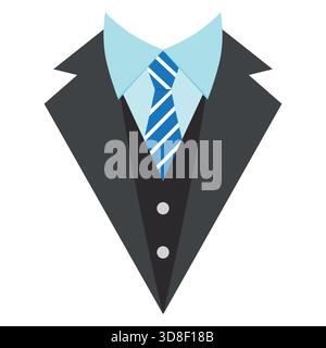 Illustration de smoking noir avec cravate rayée bleue sur fond blanc. Illustration de Vecteur