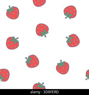 Motif vectoriel sans couture de fraise et de fleur avec conception de printemps de feuilles et de baies Illustration de Vecteur