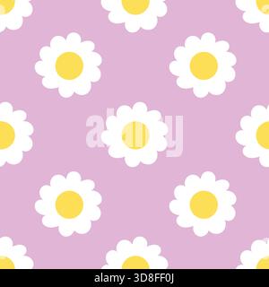 Fleurs simples vecteur frontière mignon motif Marguerite fond pastel design décoratif floral sans couture Illustration de Vecteur