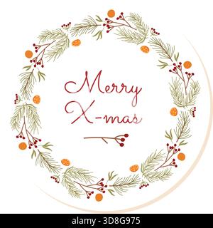 Couronne d'autocollant de Noël plat avec baies Illustration de Vecteur