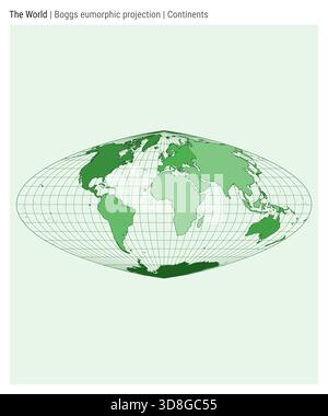 Carte du monde. Projection eumorphique de Boggs. Style continents. Carte du monde détaillée pour infographies, éducation, rapports, présentations. Illustration de Vecteur