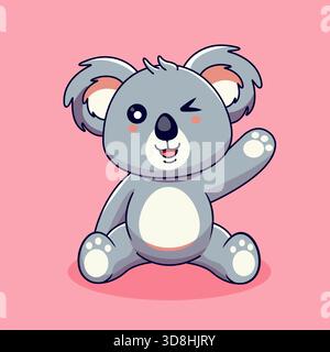 Cute Winking Koala Waving Hello Vector illustration dessin animé Kawaii Design Illustration de Vecteur