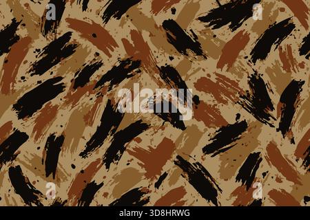 Marques de pinceau brunes et noires dans un style abstrait sans couture inspiré du camouflage. Illustration de Vecteur