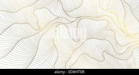 Motif de ligne d'or, vagues élégantes, courbes fluides douces, japonais, éléments art déco. Fond abstrait vectoriel de luxe, texture soyeuse premium. Organique Illustration de Vecteur