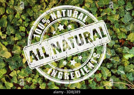 Timbre circulaire en détresse 100% naturel tous les ingrédients naturels centrés sur des feuilles de lierre vert. Banque D'Images