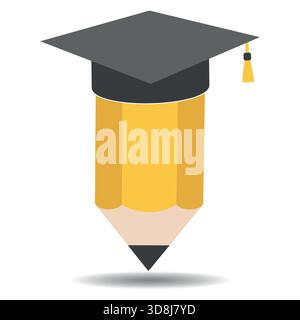 Illustration du logo éducation. Crayon avec chapeau d'étudiant sur fond blanc Illustration de Vecteur