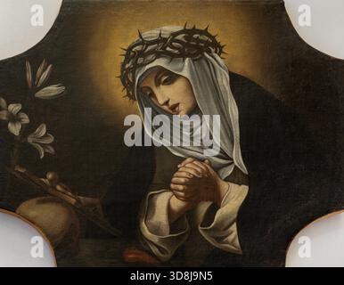 POSITANO, ITALIE - 7 OCTOBRE 2025 : la peinture de Sainte Catherine de Sienne dans l'église Chiesa di Maria Santissima del Rosario Banque D'Images