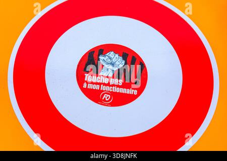 Autocollant FO union. Ne touche pas à mon fonctionnaire. Banque D'Images