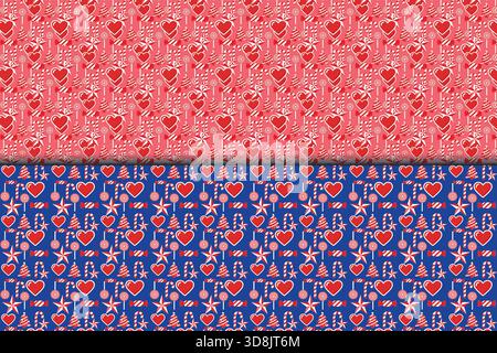 Collection de bonbons de vacances rayés rouges et blancs avec sucettes tourbillonnantes en forme de coeur bonbons étoile traite festive Noël inspiré motif dessert vectoriel Illustration de Vecteur