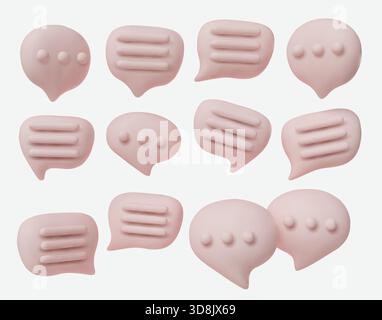 Jeu d'icônes de chat 3D créatif, symbolisant le dialogue, la conversation, les SMS, les applications de communication, forums et interaction avec les médias sociaux. Illustration de Vecteur