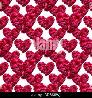 Motif sans couture structuré avec de grands et petits coeurs de pétales de pivoine sur blanc Banque D'Images
