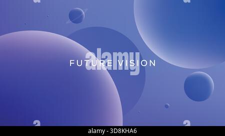 Scène cosmique futuriste avec des planètes abstraites lisses sur fond bleu dégradé dans un style 3D. Illustration de Vecteur