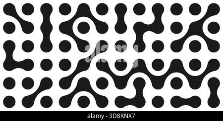 Fond de vecteur de connexion moléculaire noir et blanc minimal, parfait pour la marque technologique, les visuels de réseau neuronal ou les concepts scientifiques modernes. Motif abstrait avec des points connectés et des formes organiques lisses formant un design inspiré du réseau, idéal pour la technologie, la science et les projets numériques. Illustration de Vecteur