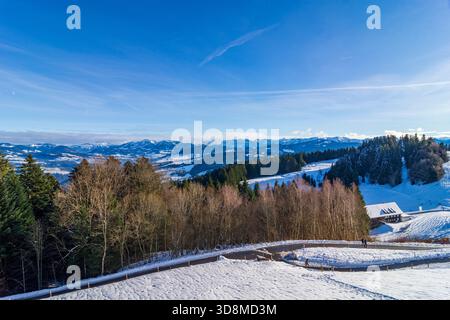 Lochau : vue sur Langen BEI Bregenz à Bregenzerwald depuis la montagne Pfänder à Bodensee (lac de Constance), Vorarlberg, Autriche Banque D'Images