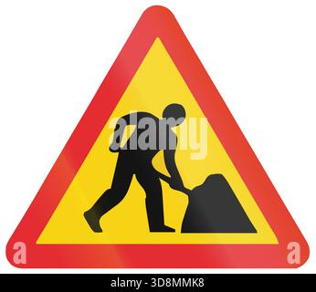 Panneau routier utilisé en Inde - Roadworks. Banque D'Images