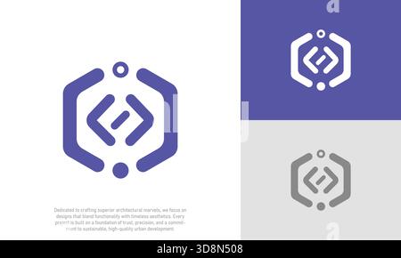 Logo Modern Digital Brain Tech. Symbole mental futuriste ai circuit en dégradé bleu et magenta éclatant. Parfait pour les startups de l'IA, les logiciels et la science des données Illustration de Vecteur