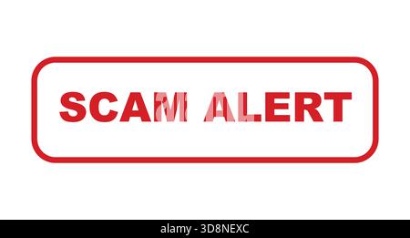 Icône d'alerte d'arnaque. Timbre rouge avec un design simple sur fond blanc Illustration de Vecteur