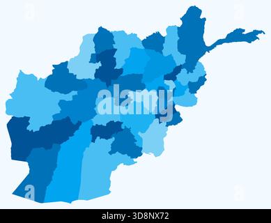 Carte de l'Afghanistan avec les régions. Juste une carte de frontière de pays simple avec division de région. Palette de couleurs bleu clair. Illustration de Vecteur