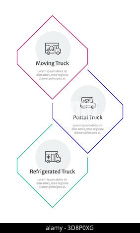 Trois types de camions infographie 3 étapes Illustration de Vecteur