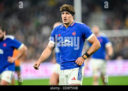 Oscar Jegou lors du match de rugby à xv des Quilter Nations Series France VS Australia (Wallabies) au stade de France le 22 novembre 2025 à Paris. Photo Victor Joly / DPPI Banque D'Images