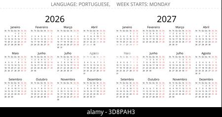 Calendrier portugais fixé pour 2026 et 2027 ans. Illustration vectorielle simple pour le Portugal Illustration de Vecteur