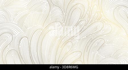 Fond de motif de vague japonais abstrait, lignes d'or élégantes, formes géométriques, texture orientale vintage. Illustration vectorielle écoulement de l'eau, océan Illustration de Vecteur