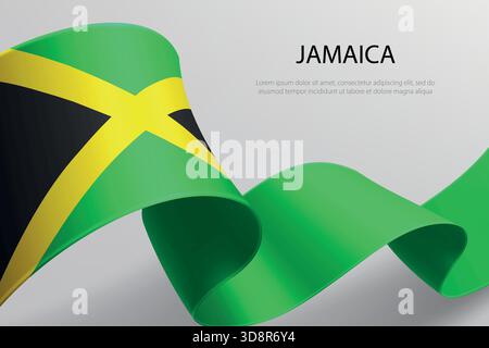 Jamaïque élégant ruban 3D avec drapeau national, couleurs ondulant en douceur Illustration de Vecteur