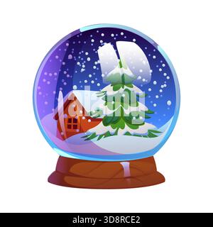 Verre de Noël ou boule de globe avec maison dans la neige Illustration de Vecteur