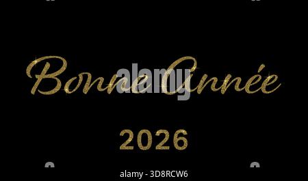 Texte « bonne année 2026 » doré brillant élégant en français sur fond noir élégant. Illustration de Vecteur