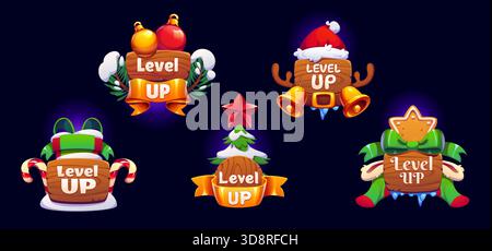 Niveau supérieur de Noël, jeu de badges de jeu de Noël Illustration de Vecteur