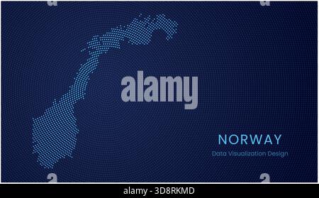 Carte en pointillés stylisée de Norvège dans un concept moderne de visualisation technologique de données circulaires. Illustration de Vecteur