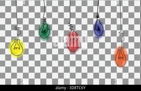 Ampoules suspendues colorées Line Art illustration - Modern minimalist Glowing Lamp Artwork pour Creative Decor, Neon esthétique Wall Art, Abstract Illustration de Vecteur
