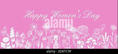 Fond floral rose simple. Fleurs en une ligne. Bonne Journée de la femme. Dessiné à la main. Pas ai, illustration vectorielle Illustration de Vecteur