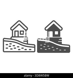 Coupe au sol et ligne de fondation de maison et icône solide, concept de construction. Graphiques vectoriels. Plan de fondation pour le panneau de construction de chalet sur backgro blanc Illustration de Vecteur