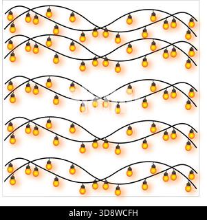 Ensemble de décoration d'éclairage d'ampoule de festival avec guirlande lumineuse, éclairage de vacances, éléments de décoration de fête et lumière suspendue décorative d'ambiance chaleureuse Illustration de Vecteur