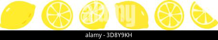 Citrons jaune vif et tranches. Illustration vectorielle plate de citrons entiers et coupés Illustration de Vecteur