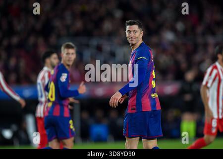 Barcelone, ESP. 02 décembre 2025. FC BARCELONE vs ATLETICO MADRID 2 décembre 2025 Robert Lewandowski (9) du FC Barcelone lors du match entre le FC Barcelone et l'Atletico Madrid correspondant à la dix-neuvième journée (match avancé) de la Liga EA Sports au Spotify Camp Nou à Barcelone, Espagne. Crédit : Rosdemora/Alamy Live News Banque D'Images