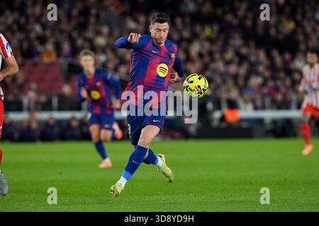 Barcelone, ESP. 02 décembre 2025. FC BARCELONE vs ATLETICO MADRID 2 décembre 2025 Robert Lewandowski (9) du FC Barcelone lors du match entre le FC Barcelone et l'Atletico Madrid correspondant à la dix-neuvième journée (match avancé) de la Liga EA Sports au Spotify Camp Nou à Barcelone, Espagne. Crédit : Rosdemora/Alamy Live News Banque D'Images