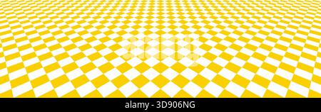 Plancher en damier doré en perspective. Surface plane de grille d'échiquier rétro horizontale. Arrière-plan abstrait de motif de tuile à damier. Phase de vérification de pièce vide jaune. Sol de salle de bal Vector Illustration de Vecteur